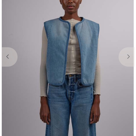 B SIDES Reversible Reworked Vintage Denim and Sherpa Vest Oatmeal XS/S $445 - Picture 4 of 8